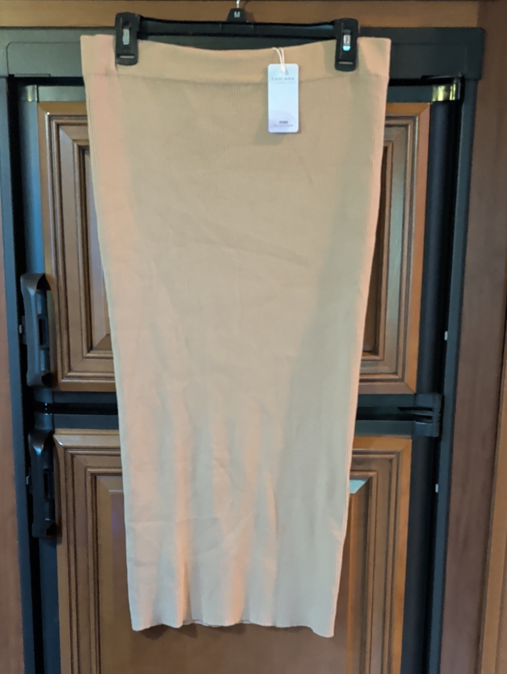 Lascana Ribbed Maxi Skirt in Tan